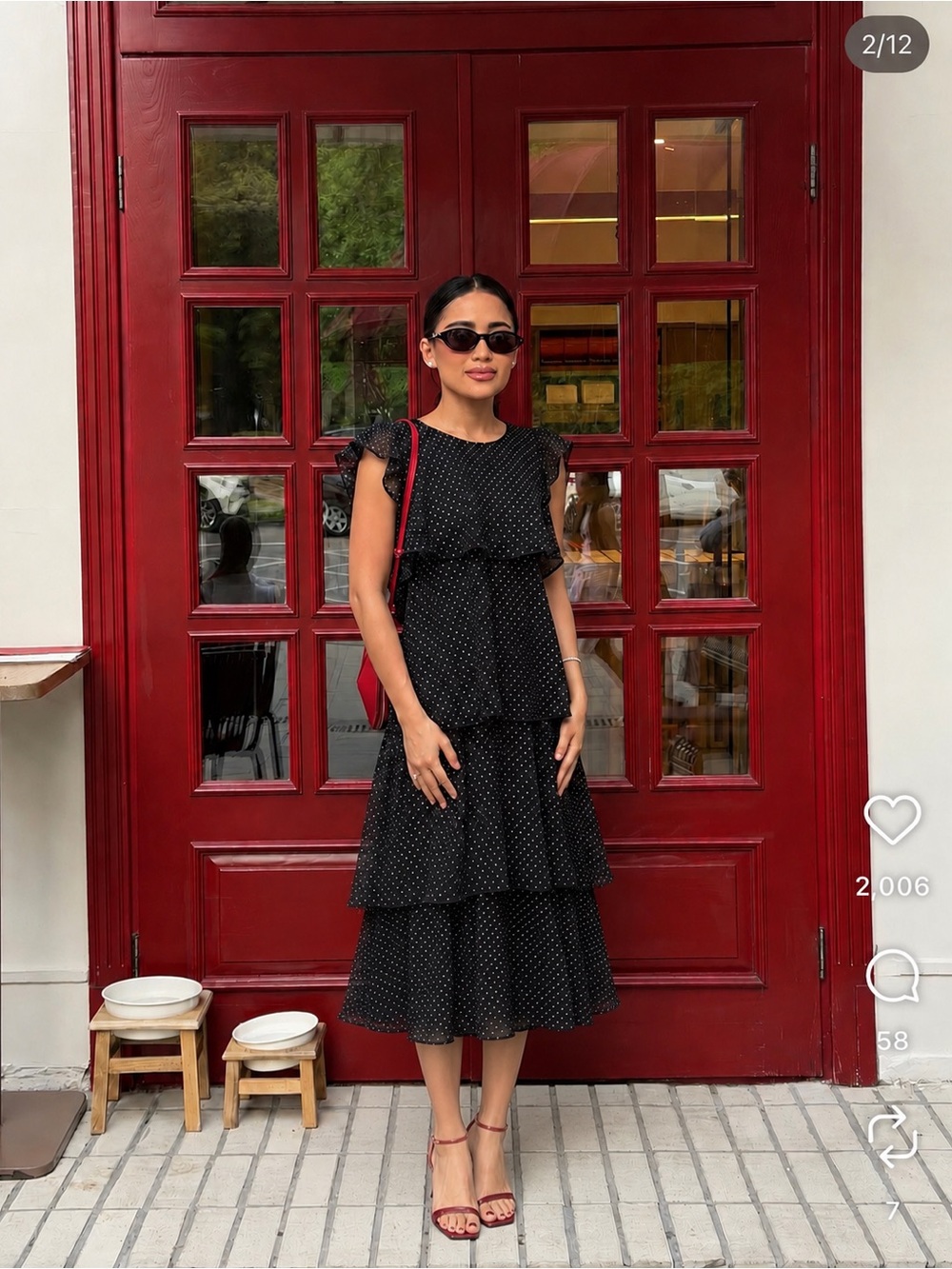 Who What Wear Black Polka Dot Tiered Midi Dress